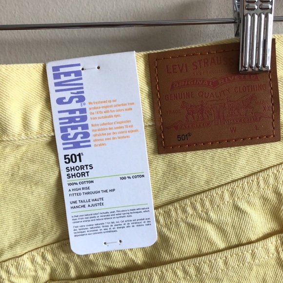 Levi’s 501 high waisted frayed denim cut off shorts yellow button fly - Picture 6 of 6